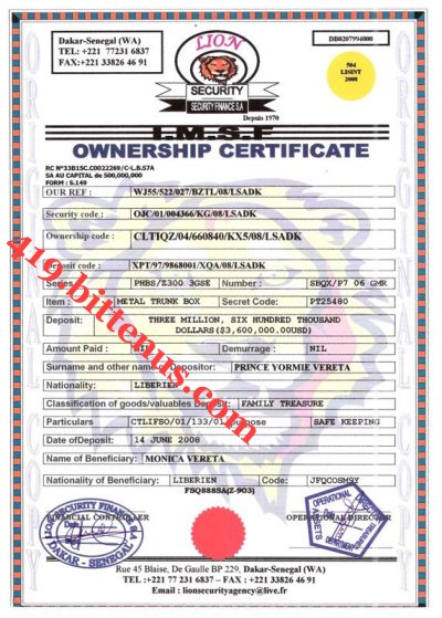 onwership certificate